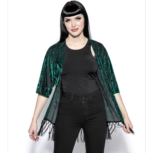 Green Baroque Velvet Kimono BCC - Picture 4 of 4